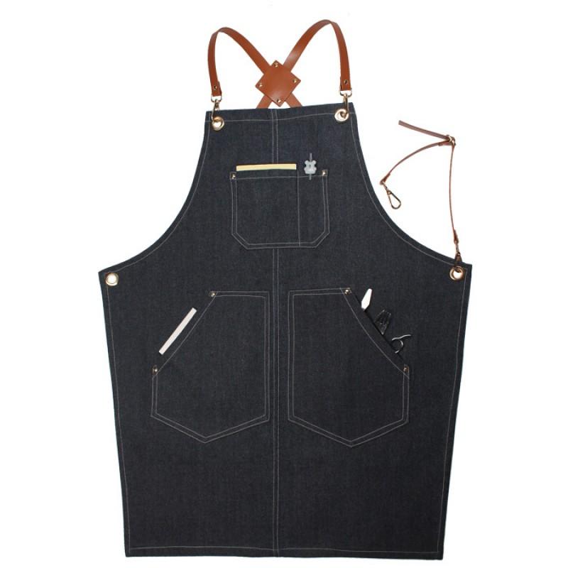 Unisex Denim Apron Barista Hairdresser Bakery Florist Chef Workwear Pure Color Adjustable Strap