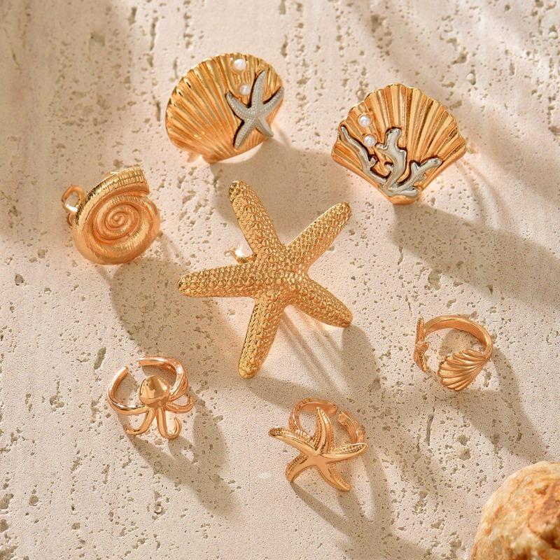 Starfish Ring Jewelry Ocean Wind Premium Ring Set Conch Open Ring