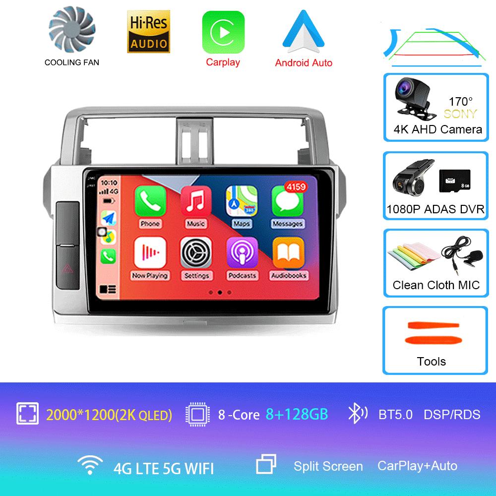 Для Toyota Land Cruiser Prado 150 2013 2014 - 2017 Автомобильное радио Android 14 Навигация Мультимедийный проигрыватель GPS WiFi+4G Видео Carplay