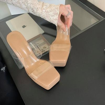 Модная летняя обувь для женщин 2025 Новые прозрачные ПВХ сандалии Уличные тапочки Водонепроницаемые платформенные шлепанцы Высокие каблуки