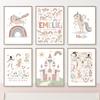 Cute Girl Unicorn Castle Sun Rainbow Flowers Wall Art Canvas Painting Nursery Posters And Prints Pictures Baby Kids Room Decor