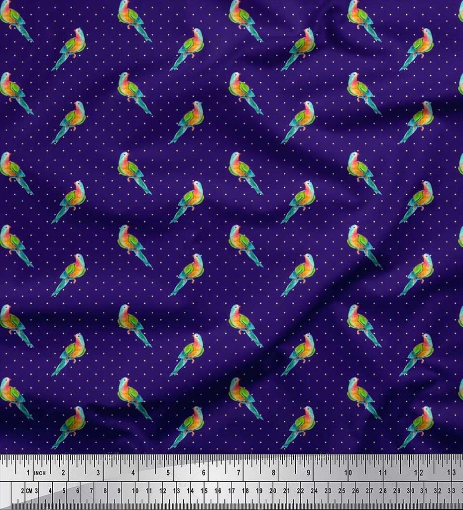 Soimoi Черная полиэстеровая креповая ткань с принтом в горошек и попугаев, ярд 42 дюйма