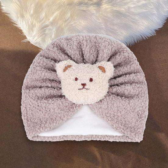 Children Hat Cartoon Bear Design Comfortable Elastic Fit Knitting Hat All-Round Thermal Protection Winter Baby Hat