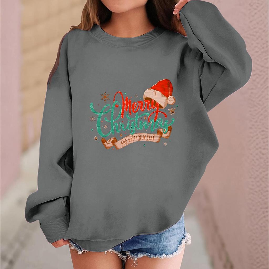 Children's Fashionable Casual Long-sleeved Loose Christmas Print Pullover Sweatshirt