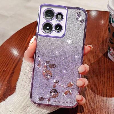 Чехол для телефона Motorola Edge 50 Neo 5G, розовый цветок, прозрачный противоударный защитный чехол с роскошным бриллиантовым блеском