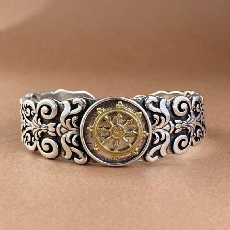 Новый ретро браслет с цветком танской травы, колесом и рулем, с открытым ртом, мужской, большой, модный