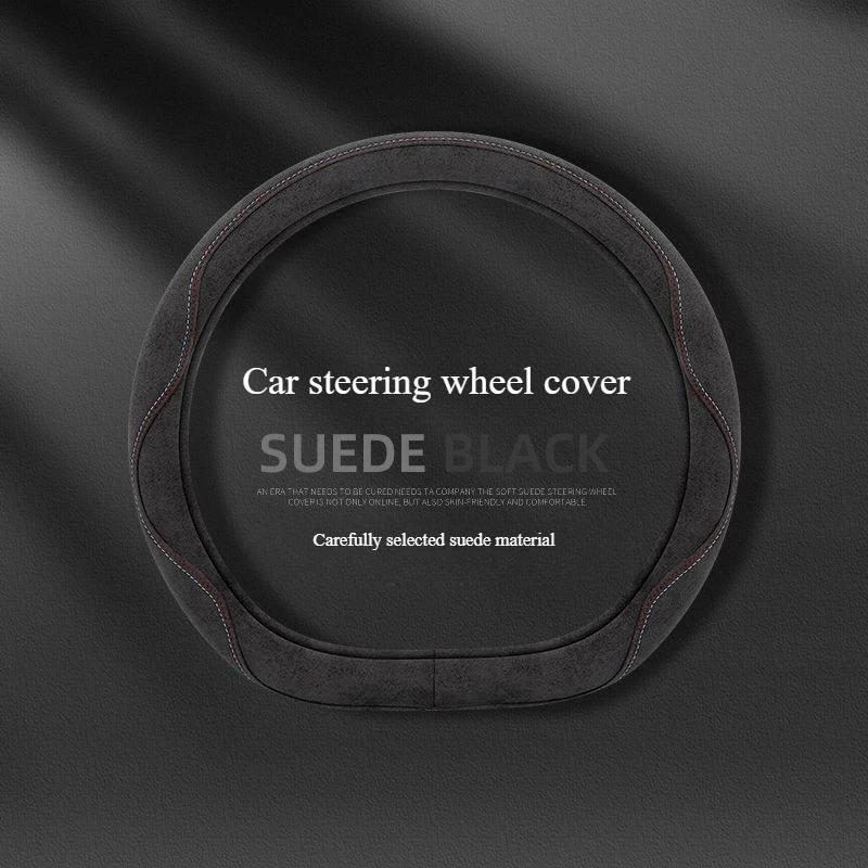 Orange Suede Car Steering Wheel Cover for All Season Sweat Absorbing Anti Slip Wear-resistant Breathable Car Steering Covers