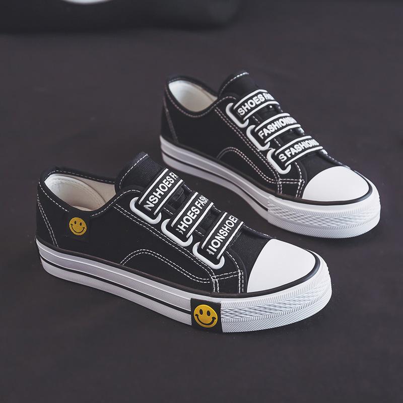 Elastic Smiley Face Canvas Shoes Women'S One Pedal Lazy Shoes Female Students Versatile Board Shoes Tide