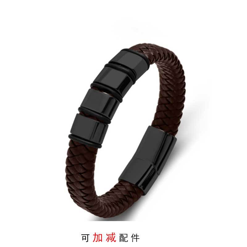 For Classic Stainless Steel Electroplated Bracelet Leather Rope Woven Personality DIY Bracelet Lettering Jewelry