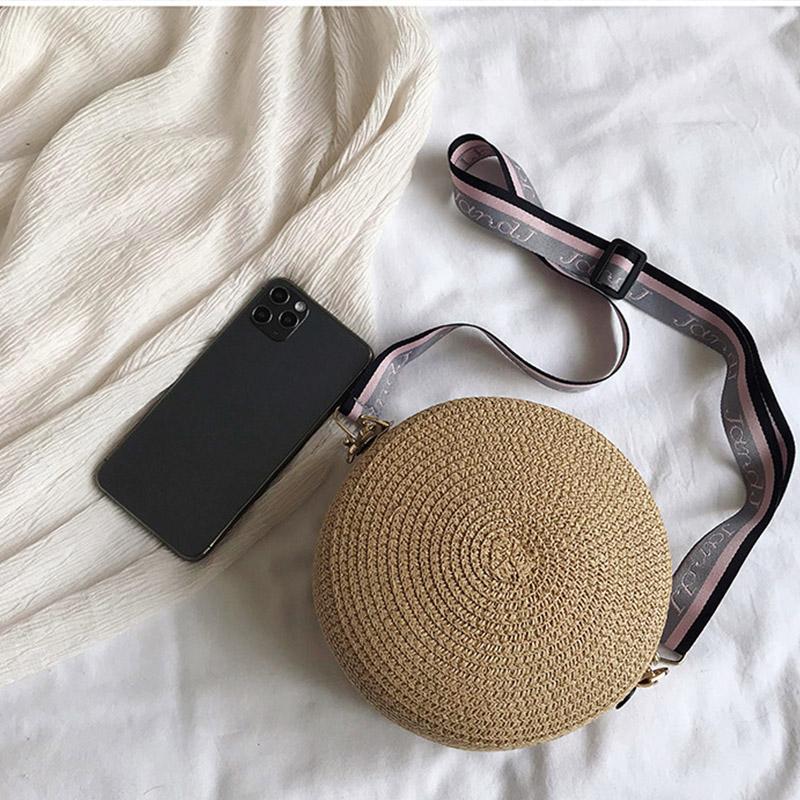 Yogodlns Literary Straw Straw Round Bag For Women Summer Woven Crossbody Bag Travel Vacation Beach Bags Casual Rattan Straw Tote