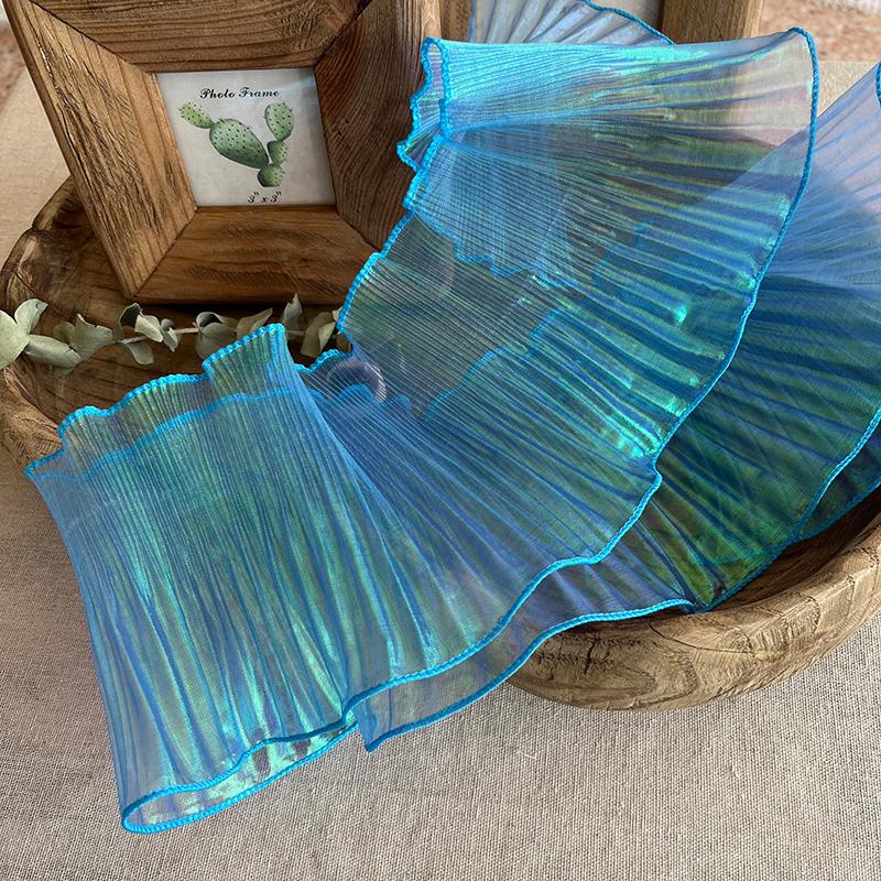 Прозрачное кружево «Большая волна» в синих и прозрачных оттенках, шириной 15 см, 1 ярд