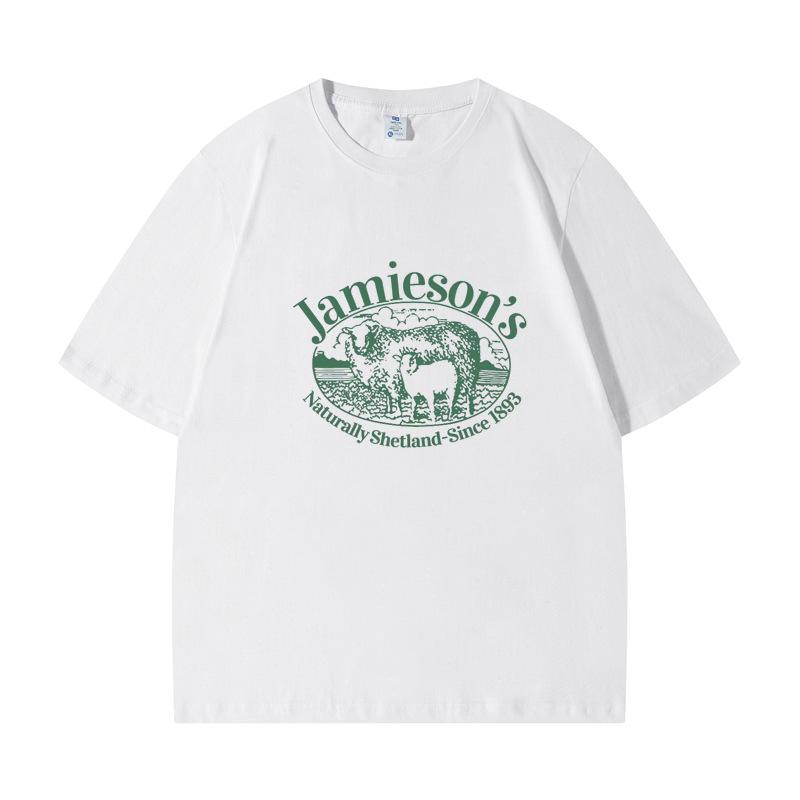 100% Cotton Lamb Print Mother-Daughter Matching Short Sleeve T-Shirt - Round Neck, Casual Top