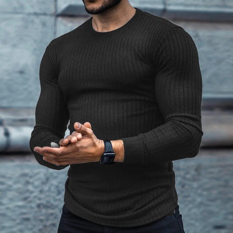 Spring Autumn Fashion Mens Thin Sweaters Casual Roll Neck Solid Pit Strip Slim Fit Sweaters Men Turtleneck Pullover