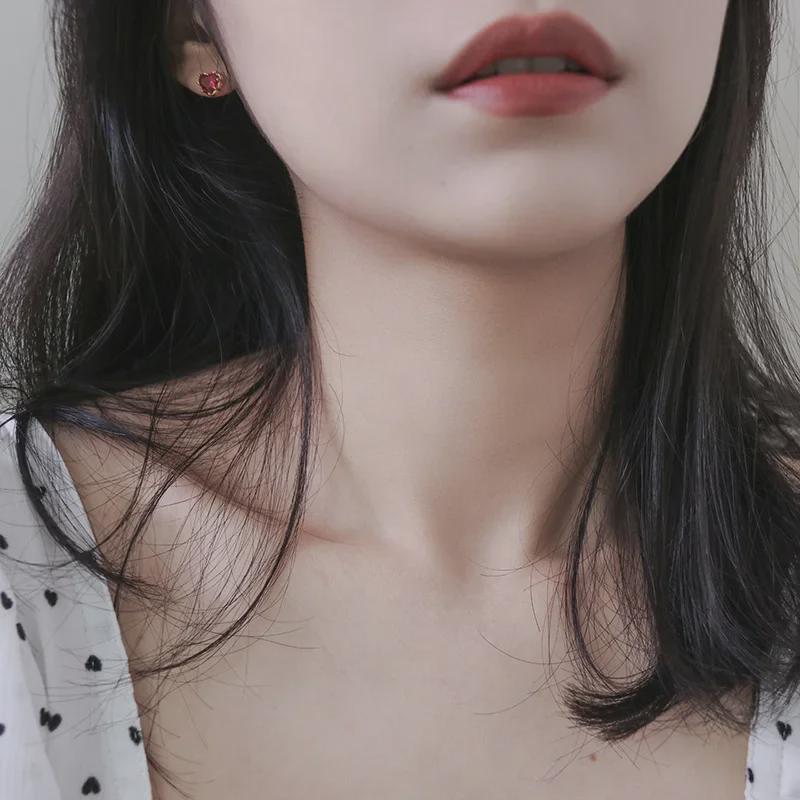 Серьги из серебра 925 пробы с розовым персиковым сердцем — элегантный красный дизайн для женщин