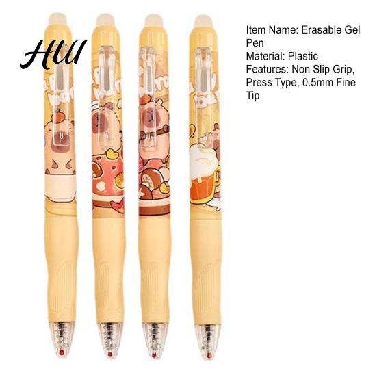 Neutral Pen 4Pcs Capybara Erasable Gel Pens, Retractable Thermal Pen, 0.5mm Fine Tip Writing Smooth for Students Kids Party Favors Point Soft Grip