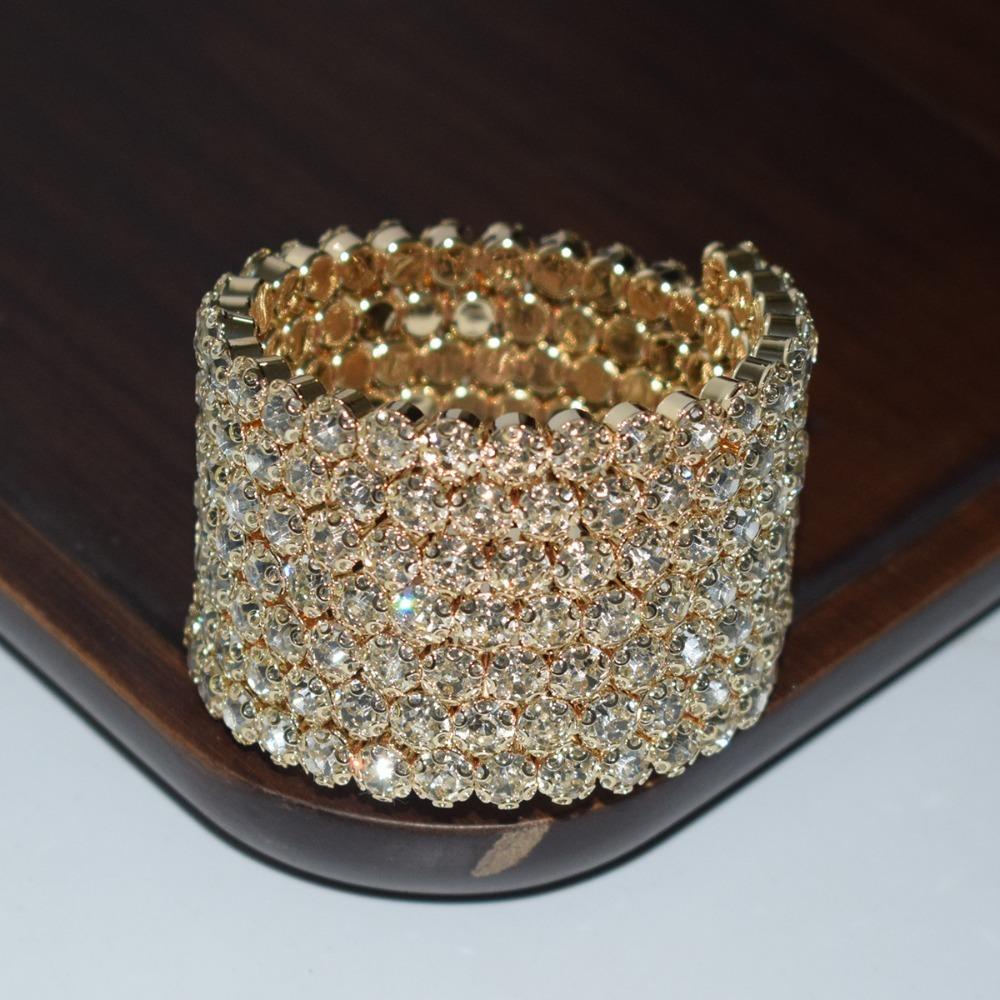 Rhinestones Bridal Jewelry Hand Wrist Bracel Crystal Bracelets Wedding Bangles Five Rows Bangles