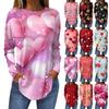 Women's Fashion Valentine's Day Love Heart Print Long Sleeve Loose Round Neck Long T-Shirt Top