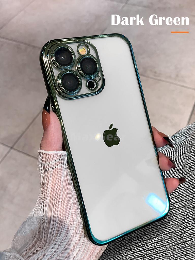 Plating Bumper Silicon Clear Case For iPhone 16 15 14 13 11 12 Pro Max Mini XR X XS Plus Purple Soft Shockproof Cover