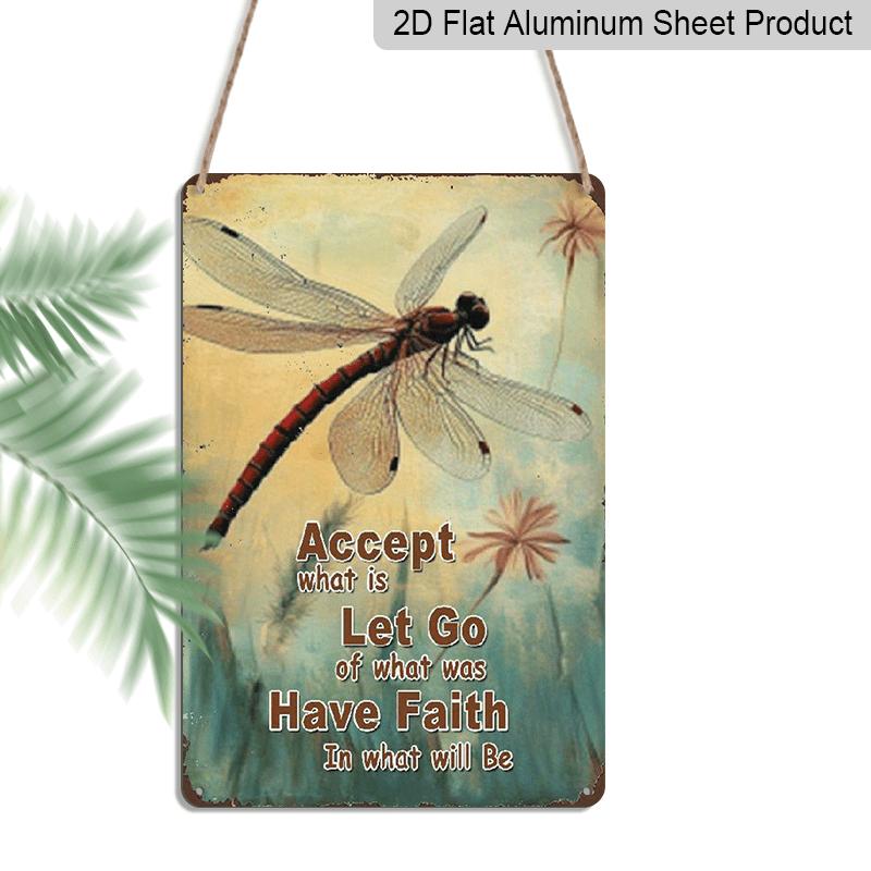 2D Flat, 1pc Vintage "Accept, Let Go, Have Faith" Dragonfly Aluminium Sign - 8"x12" Rustic Spiritual & Nature Decor, Inspirational Wall Art, Perfect