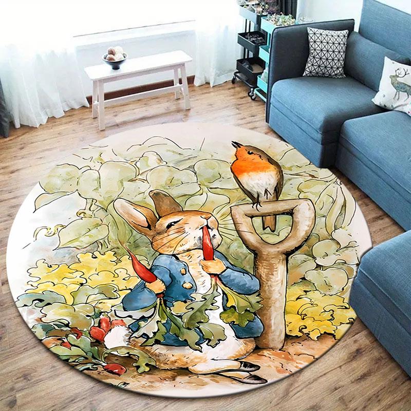 The Tale of Peter Rabbit Round Area Rug,Carpet Rug for Living Room Bedroom Sofa Playroom Decor,Non-slip Floor Mat