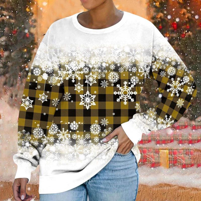 Толстовка с круглым вырезом Рождественская снежинка цифровой принт повседневная весна осень свободная женская толстовка Пуловеры и длинные рукава (Женский)