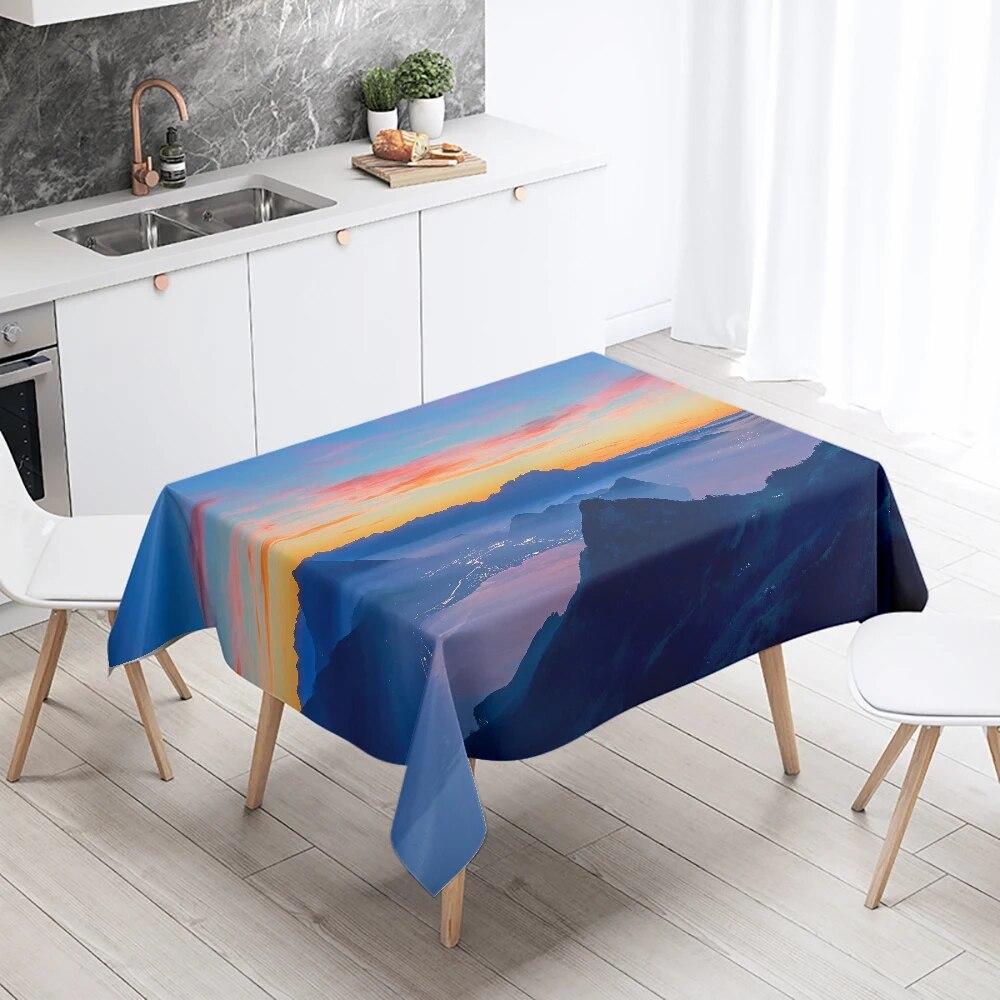 Скатерть с принтом заката и пикника, устойчивая к пятнам, водонепроницаемая, для кухни, украшения дома