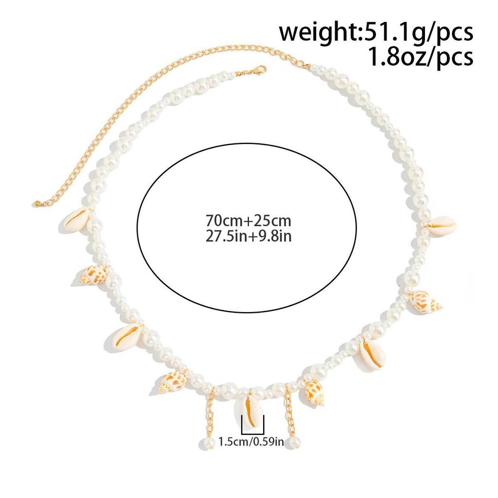 SHIXIN Bohemia Starfish Scallop Pendant Waist Chain Women New Trendy Imitation Pearl Beaded Link Bikini Belly Chain Body Jewelry
