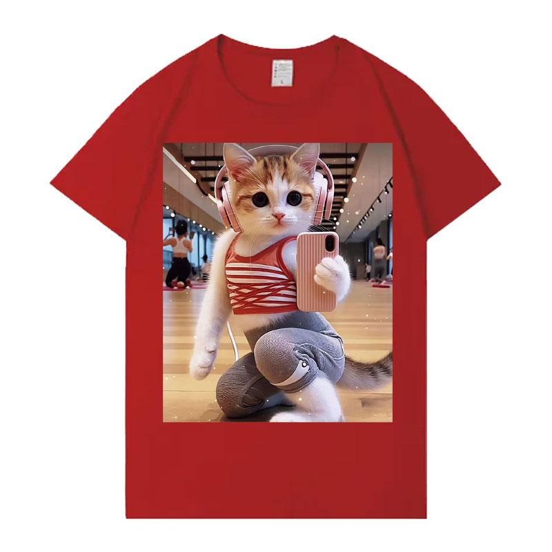 Funny Cat Gym Graphics T Shirt Fashion Short Sleeve Tee Summer Tide Print Hip Hop Tops Unisexs Unisex Sports Cozy Clothing