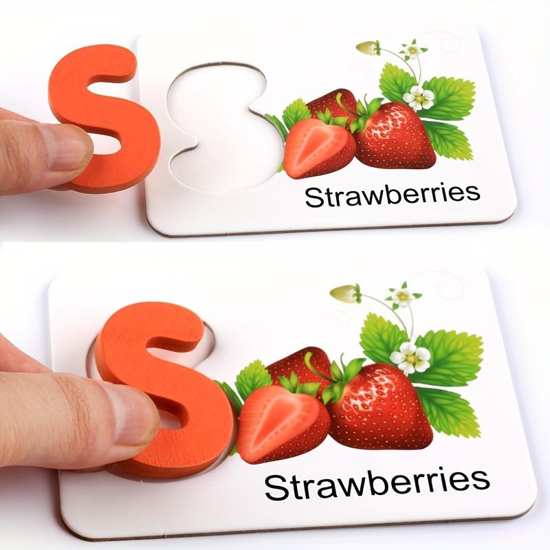 Montessori, Wooden Alphabet Cards, Children's Early Education Fruit Cognitive Cards, Kindergarten Enlightenment Puzzle Block Toy