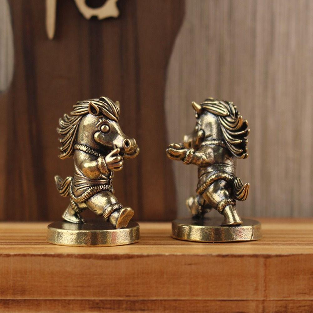 Cartoon Horse Statue Traditional Pony Ornament Funny Brass Horse Figurines  New Year Decoration