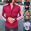 Long Sleeve Turn-down Collar Men Shirt Button Cuffs Side Striped Slim Office Shirt Leisure Clothing