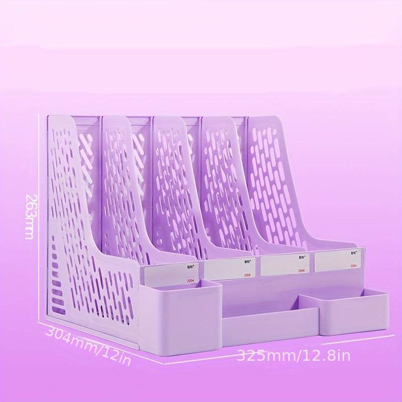 Thickened Four-Section File Holder Desktop File Organizer Box with Pen Cup, Made of PP Material, for Office Supplies