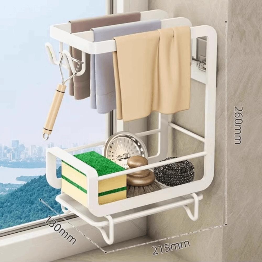 Multifunctional Wall-mounted Dishcloth Rack 2 Layers Space Saving Kitchen Storage Rack Countertop Sink Drain Rack Kitchen