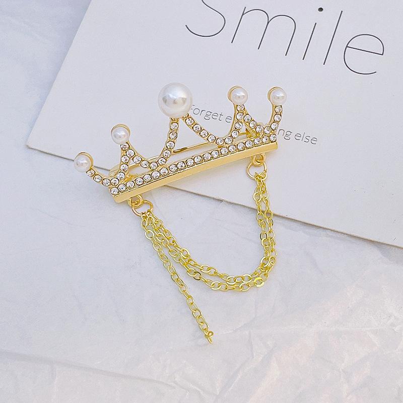 Brooch Corsage Crown with Tassel Chain High-end Anti-exposure Pin