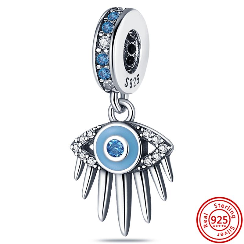 Подлинный кулон из стерлингового серебра S925 с синими глазами демона в виде ладони, круглые бусины, подходит для оригинального браслета с подвесками, женские ювелирные изделия