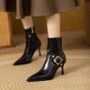 Fashion 2024 Women's Designer Boots Winter Pointed Toe Stiletto High Heels Metal Buckles Fall Ankle Boots Women's Shoes