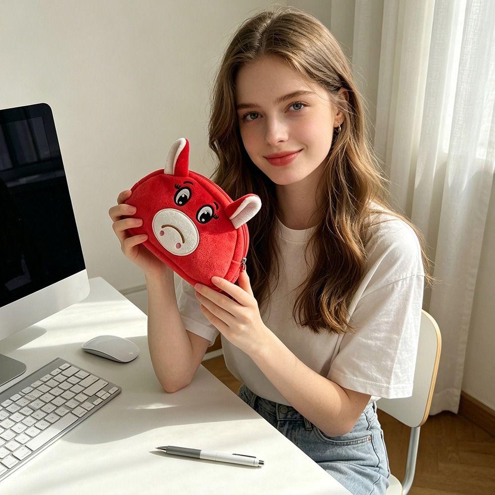 Large Capacity Pencil Case Plush Stationery Pouch Cartoon Earphone Pouch  Stationery Organizer