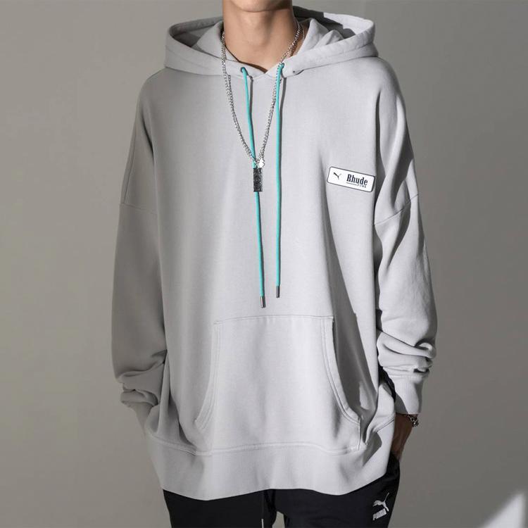 Puma X RHUDE Knit Drawstring Hoodie Men Tops Grey 595346-09