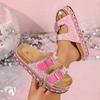 2025 new foreign trade thick-soled hemp rope double-buckle rhinestone cork beach slippers large size women's shoes sparkling