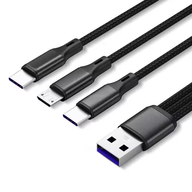 3 в 1 USB-кабель для зарядки 3 Type-C 3 Micro USB-разветвитель шнур быстрая зарядка 5A для мобильного телефона Power Bank зарядка вместе 1,2 м