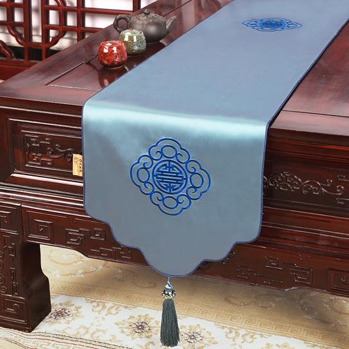 New Chinese Zen Embroidery Table Flag TV Cabinet Cover Cloth Tea Table Table Flag Shoe Cabinet Bed Tail Scarf Long Table Flag