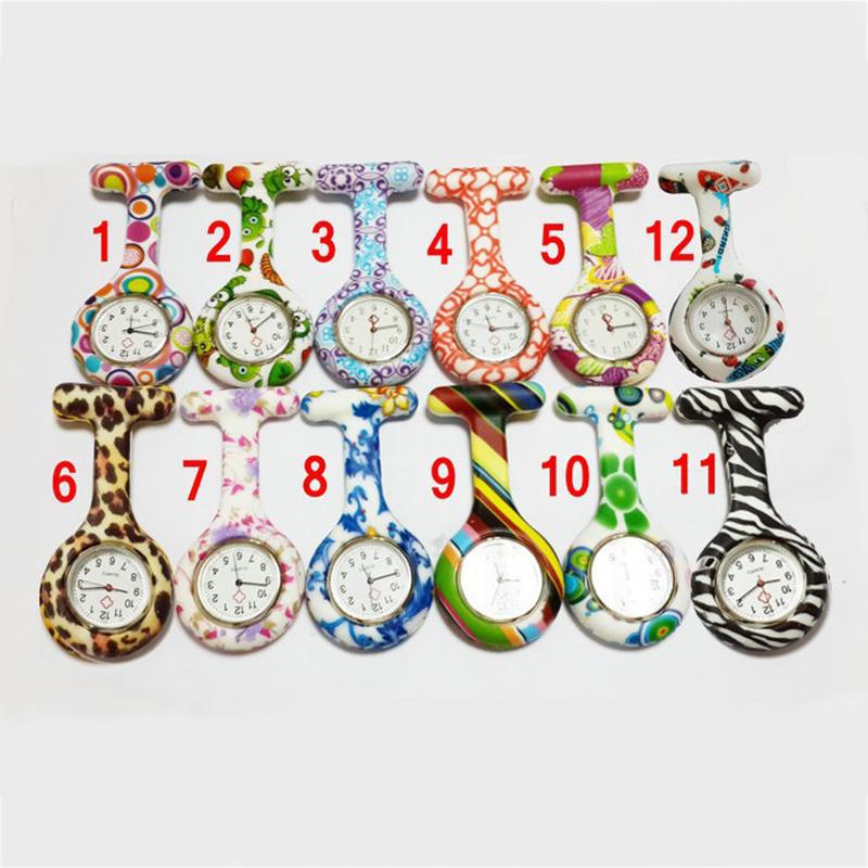 Часы-клипса с круглым силиконовым ремешком-брошью для медсестры унисекс с цветочным принтом на лацкане