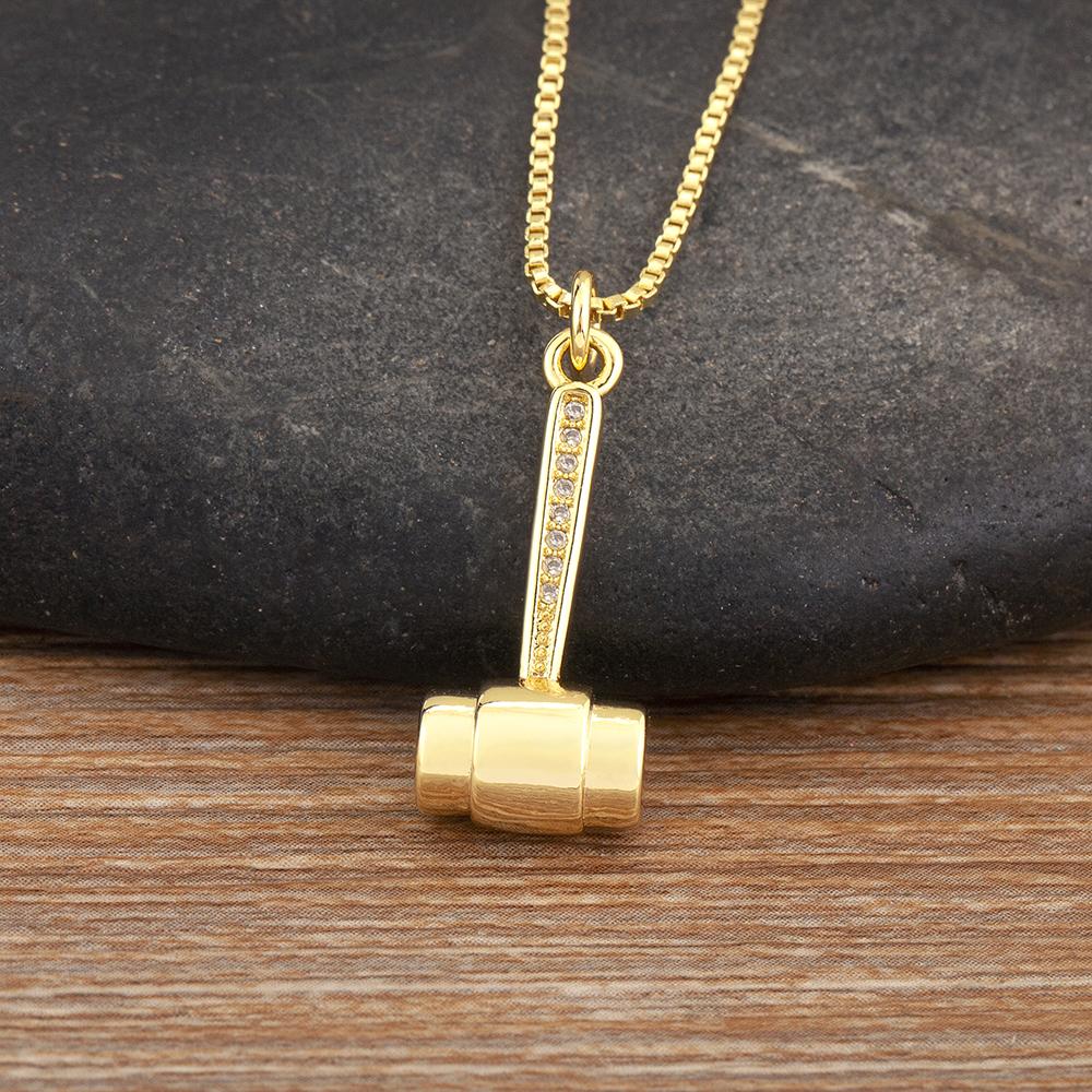 Nidin New Popular Balance Hammer Pliers Shape Charm Pendant Necklace 3 Styles For Women Pave Shiny Crystal Zircon Jewelry Gifts