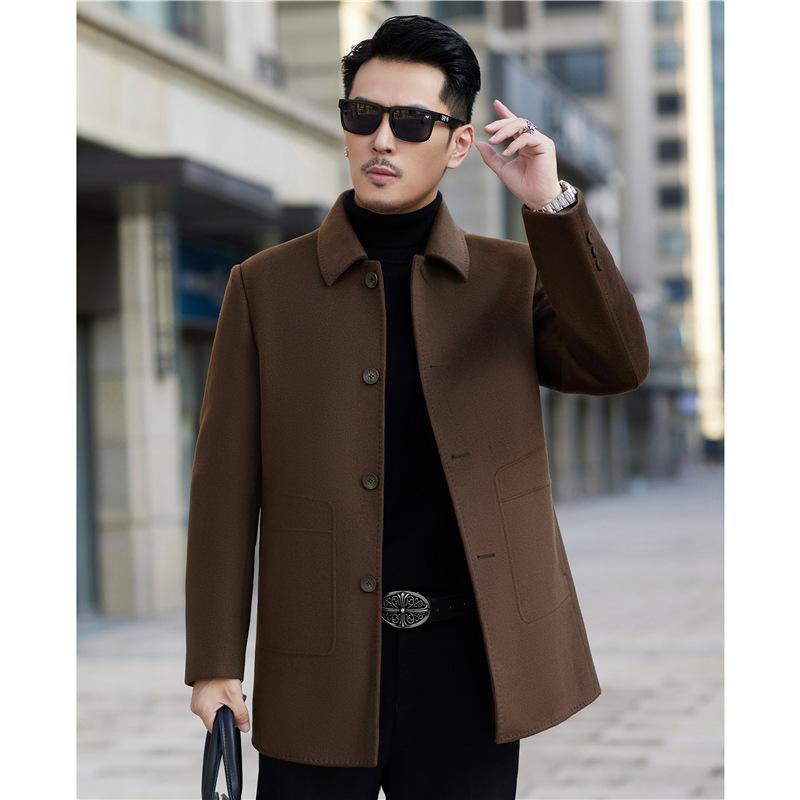 Осенне-зимнее двухстороннее кашемировое пальто, повседневное шерстяное пальто, мужское двухстороннее шерстяное пальто средней длины с лацканами для людей среднего возраста