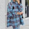 Женская рубашка с длинным рукавом, клетчатым принтом, свободным кроем, карманом-клапаном, планкой на пуговицах, рубашка средней длины