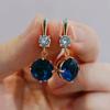Round Blue Zircon Drop Earrings for Women 2023 New Gold Color Earring Fashion Luxury Party Jewelry Accessories