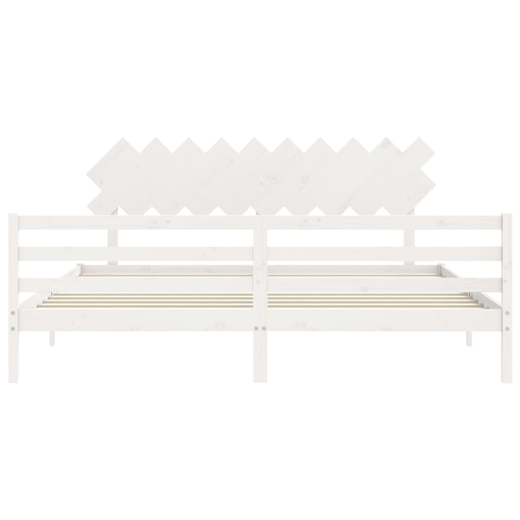 Solid Wood Bed with Headboard White 200 x 200 cm