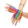 New Wedding Party Colorful Fingerless Mesh Net Disco Dance Hollow Out Holes Gloves Rainbow