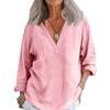 Women's Casual Loose Fashion Long Sleeve Cotton Linen Solid Color Retro V-neck Pullover Shirt