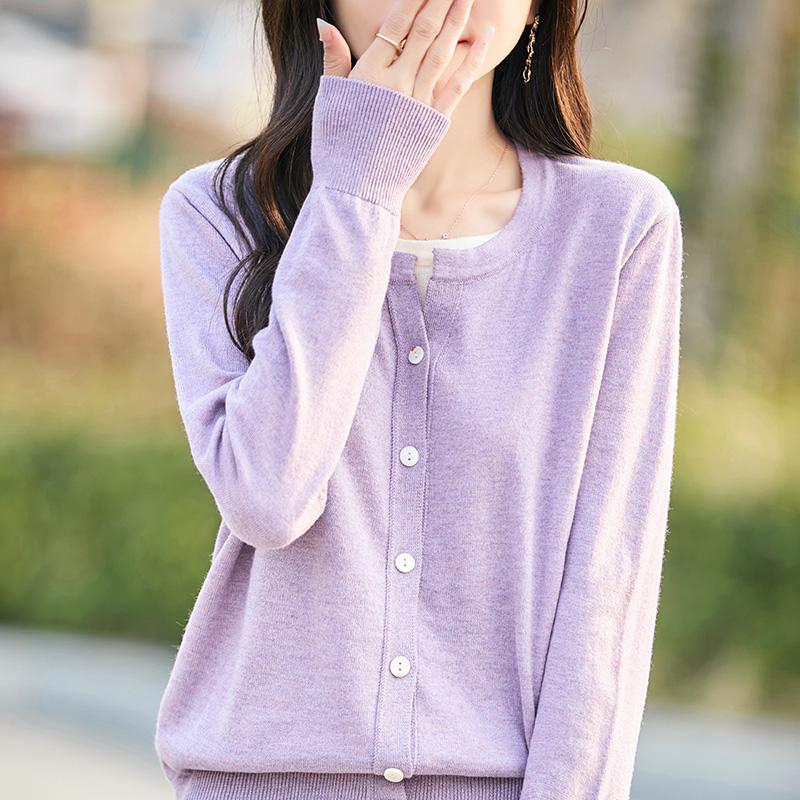 Women's Lightweight 50% Wool 50% Mulberry Silk Cardigan - 4-Season Versatile Knitwear for All-Year Comfort & Style